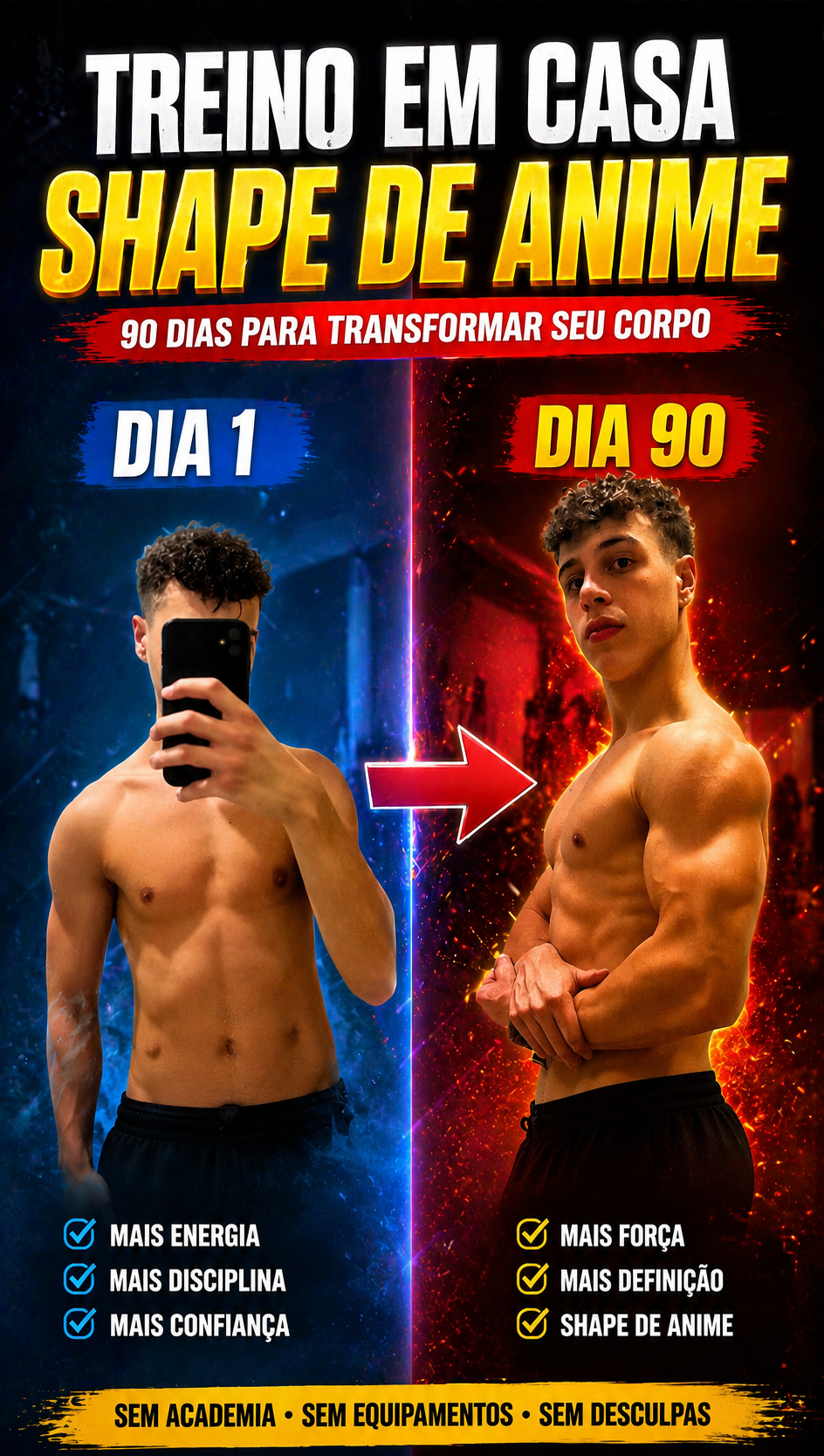 Shape de Anime — 90 dias para transformar seu corpo. Dia 1 vs Dia 90.